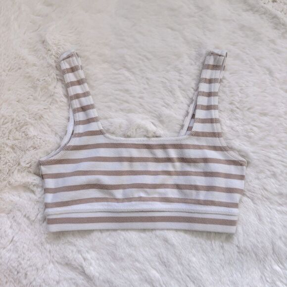 Aritzia Striped Crop Top XS - Oatmeal White - Picture 1 of 3